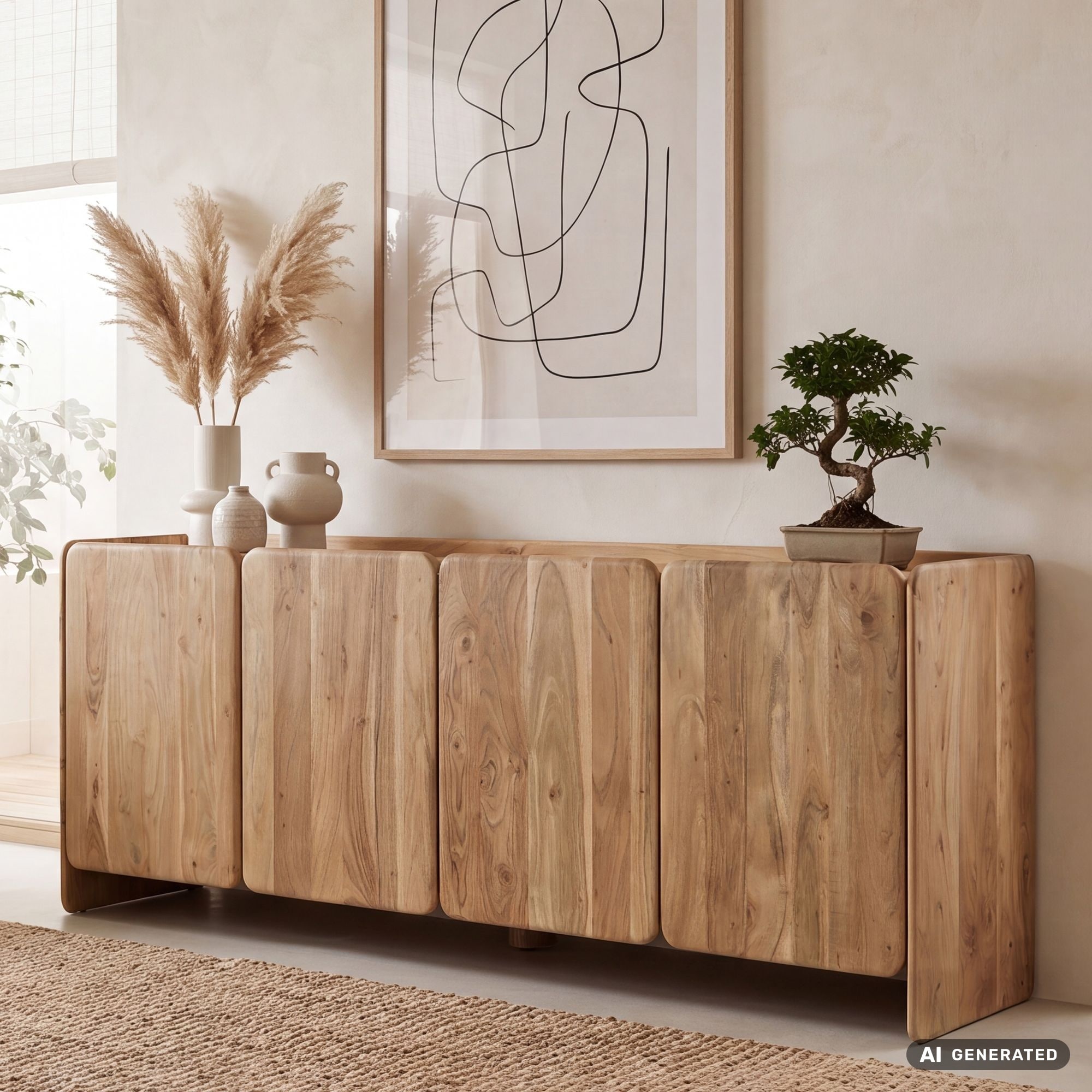 Sideboard Akazie Massivholz 180cm Anrichte Kommode 4 T&uuml;ren Holzkommode Handmade - Bild 1