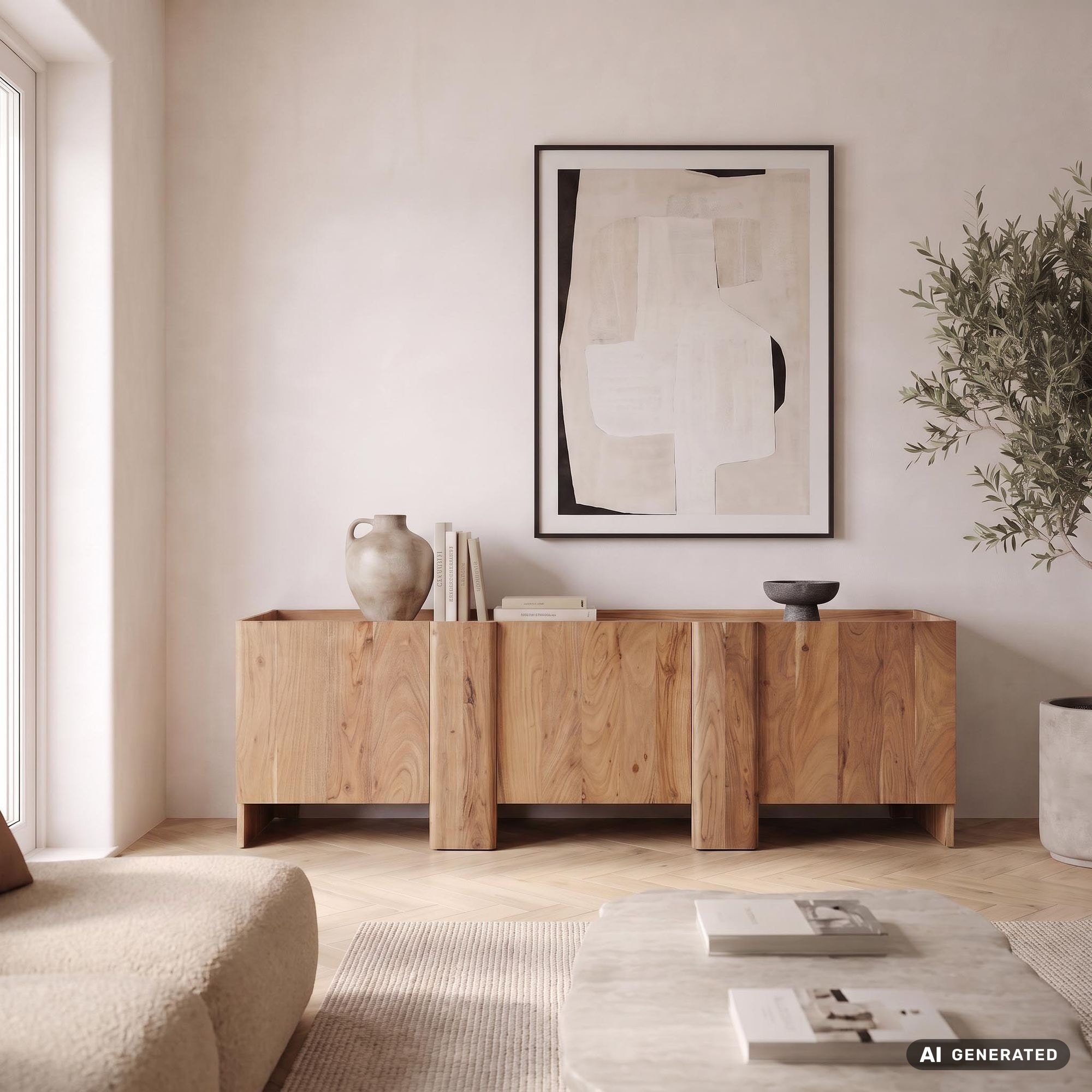 Sideboard Akazie Massivholz 165cm Anrichte Kommode 3 T&uuml;ren Holzkommode Handmade - Bild 1