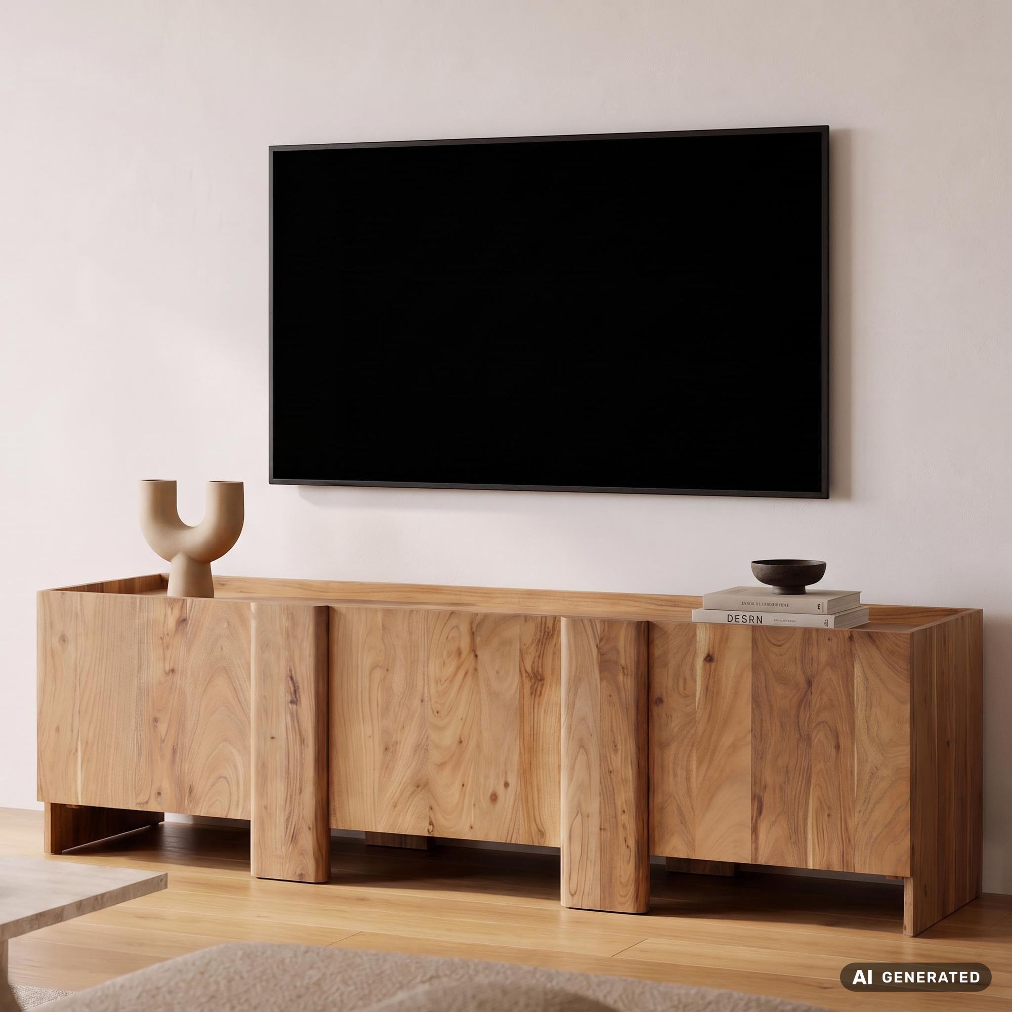 TV Board Kommode Lowboard Fernsehschrank Massivholz 165cm Fernsehtisch mit T&uuml;ren - Bild 1