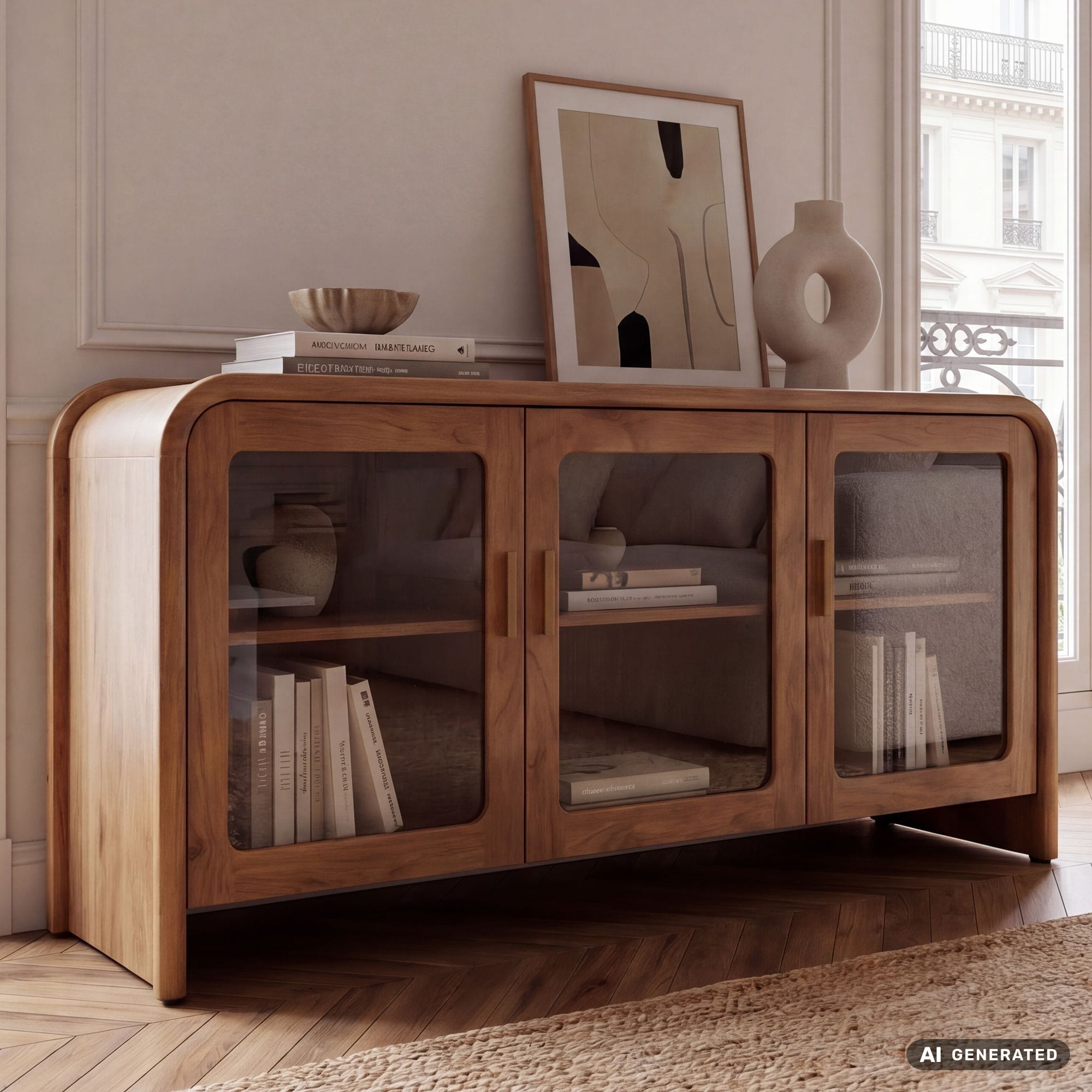 Sideboard Mango Massivholz 160cm Anrichte Kommode 3 Glas T&uuml;ren Holzkommode Gro&szlig; - Bild 1