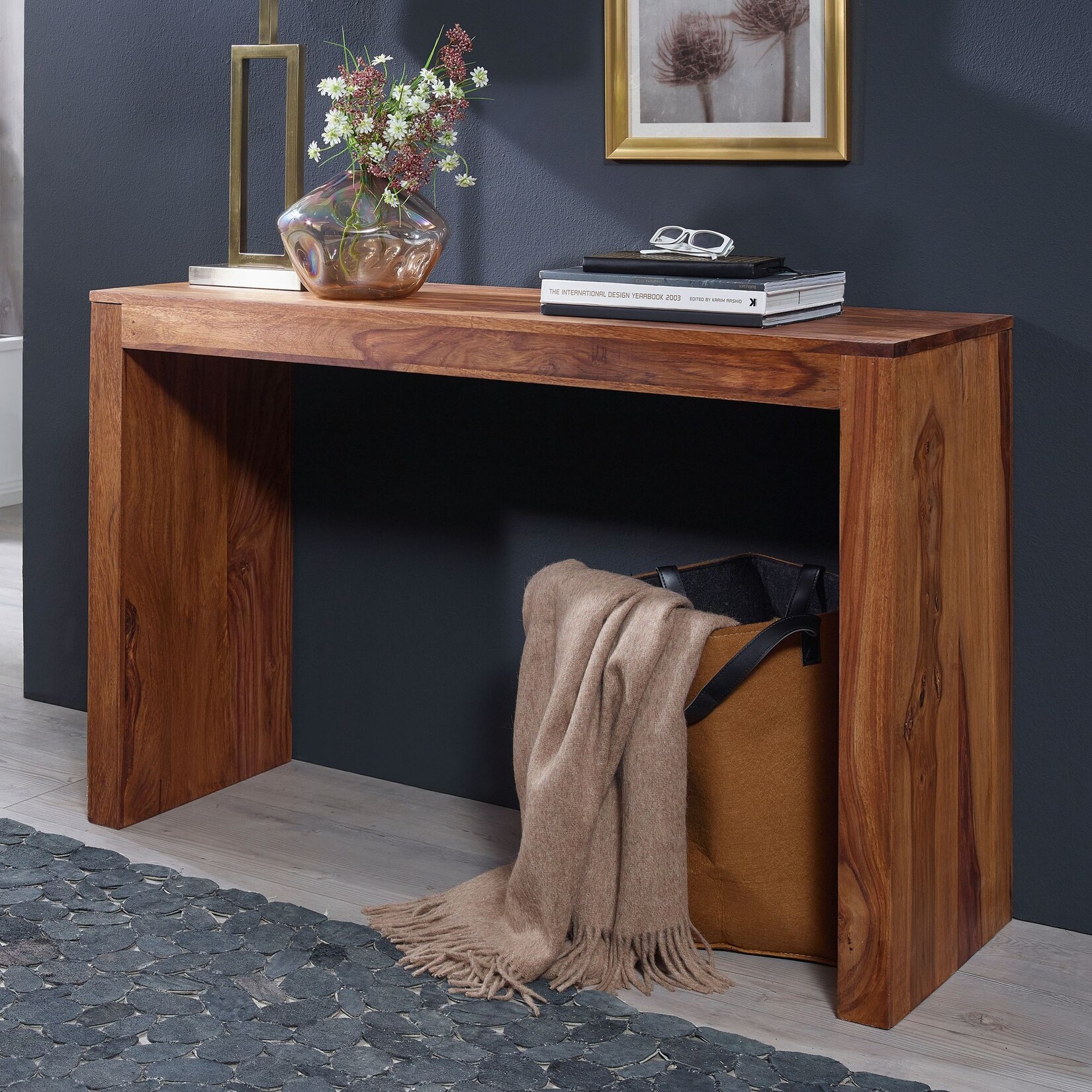 FineBuy Konsolentisch Massivholz Konsole Schreibtisch 115x40x75 cm Flurtisch