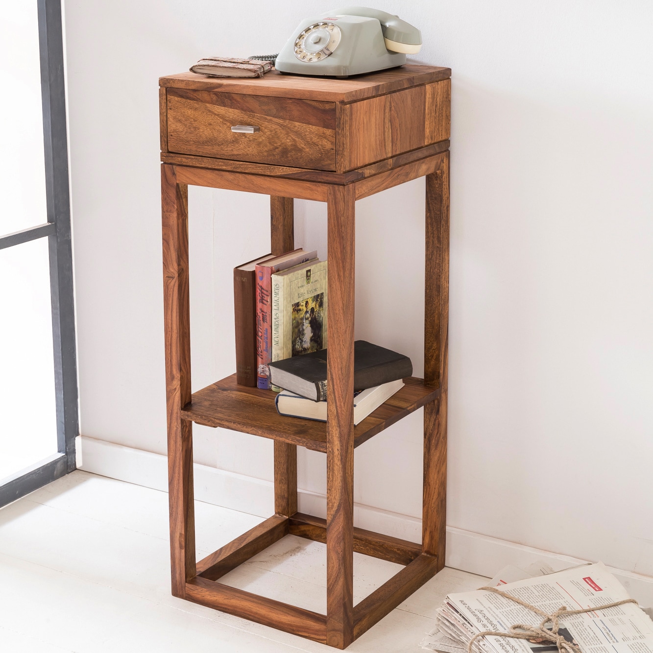 Beistelltisch PATAN Holz Massiv Telefontisch Konsole Anrichte Regal Schublade - Bild 1