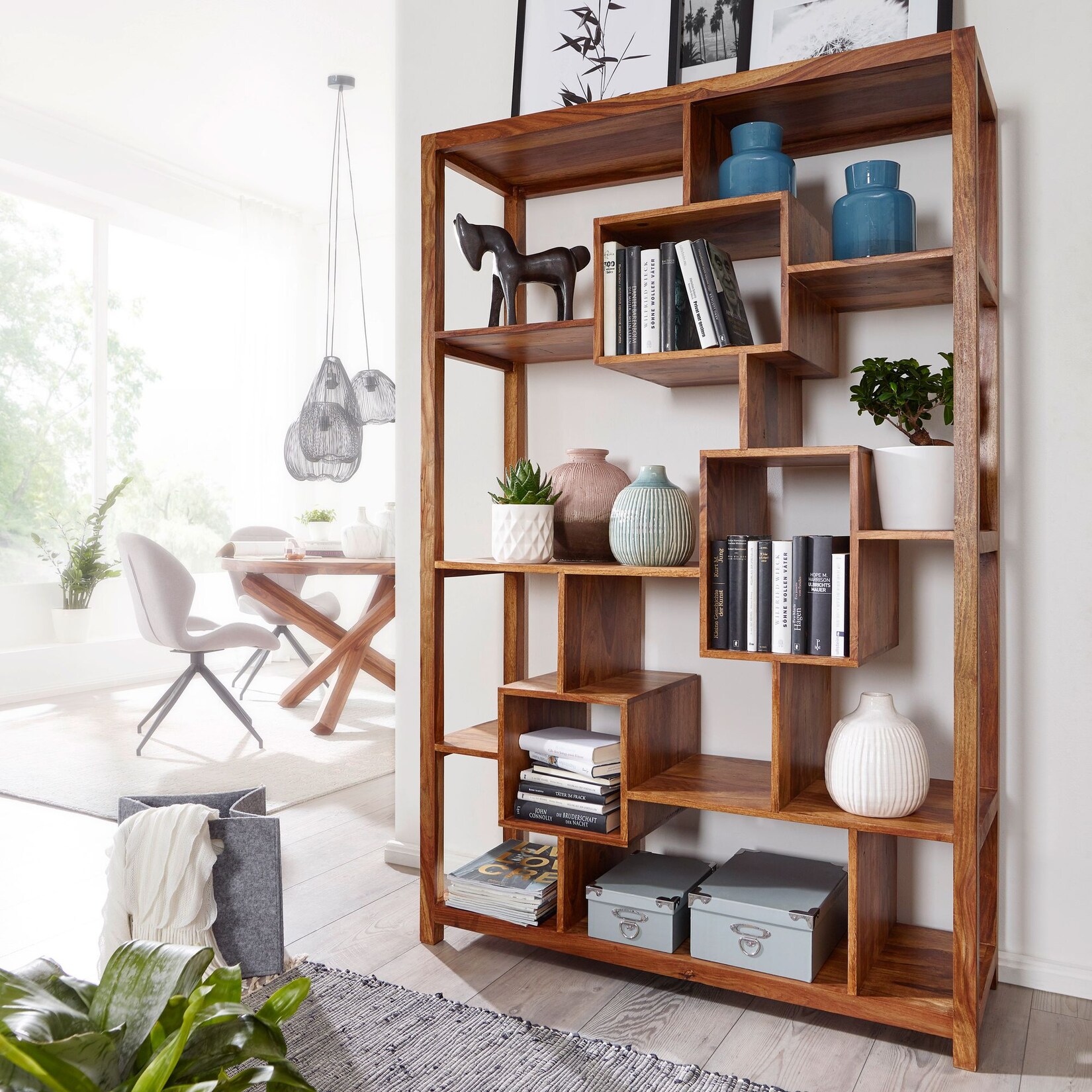FineBuy Bücherregal Massiv Sheesham 180 cm Massivholz XXL Regal Raumteiler
