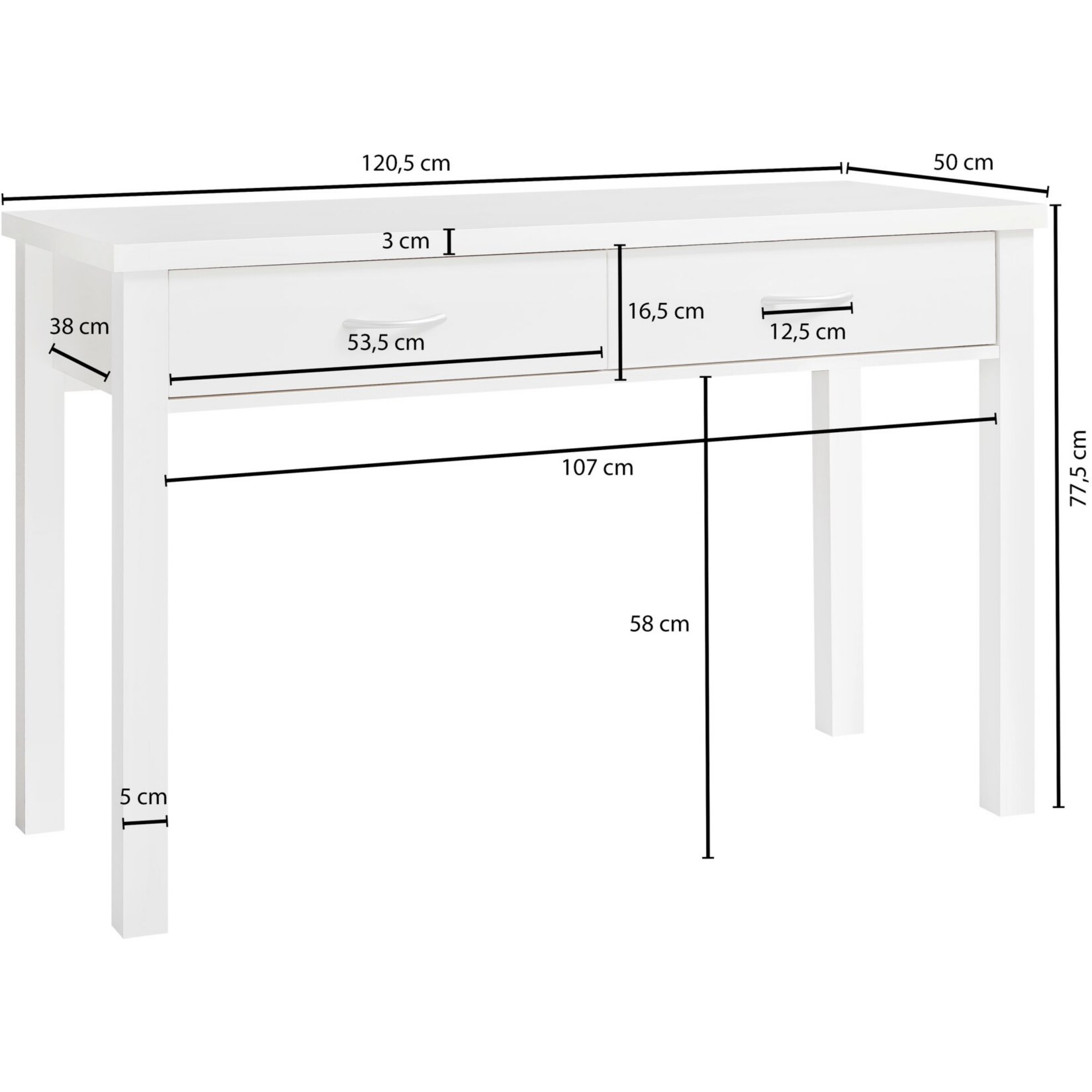 Wohnling Schreibtisch Sam Weiss Mit 2 Schubladen 120 X 77 X 50 Cm Modern Konsolentisch Schminktisch Platzsparend Laptoptisch Arbeitstisch Fur Kleine Raume Online Kaufen Bei Netto
