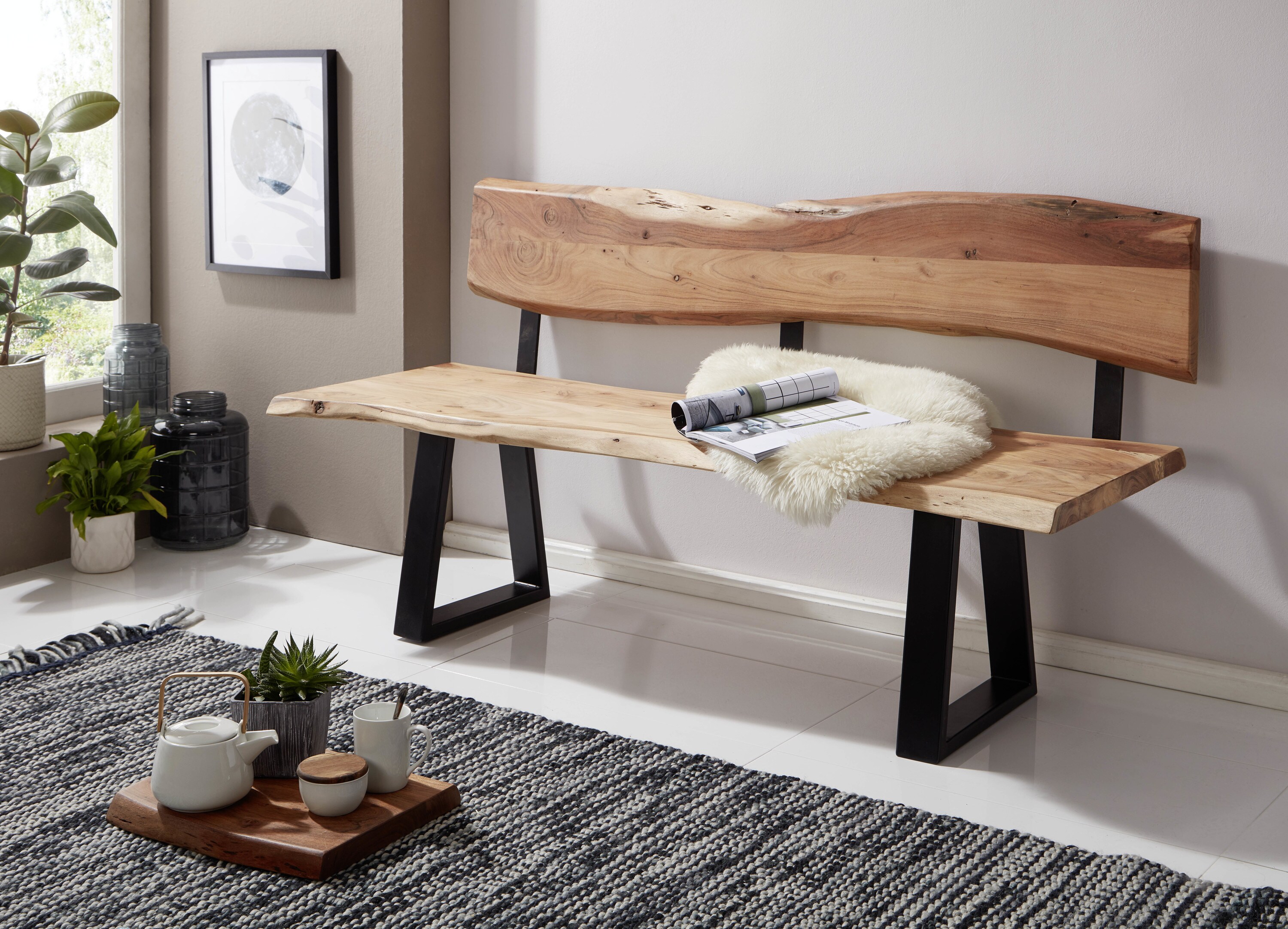 Wohnling Esszimmerbank Gaya In 2 Verschiedenen Grossen Akazie Massivholz Sitzbank Mit Lehne Essbank Baumstamm Online Kaufen Bei Netto