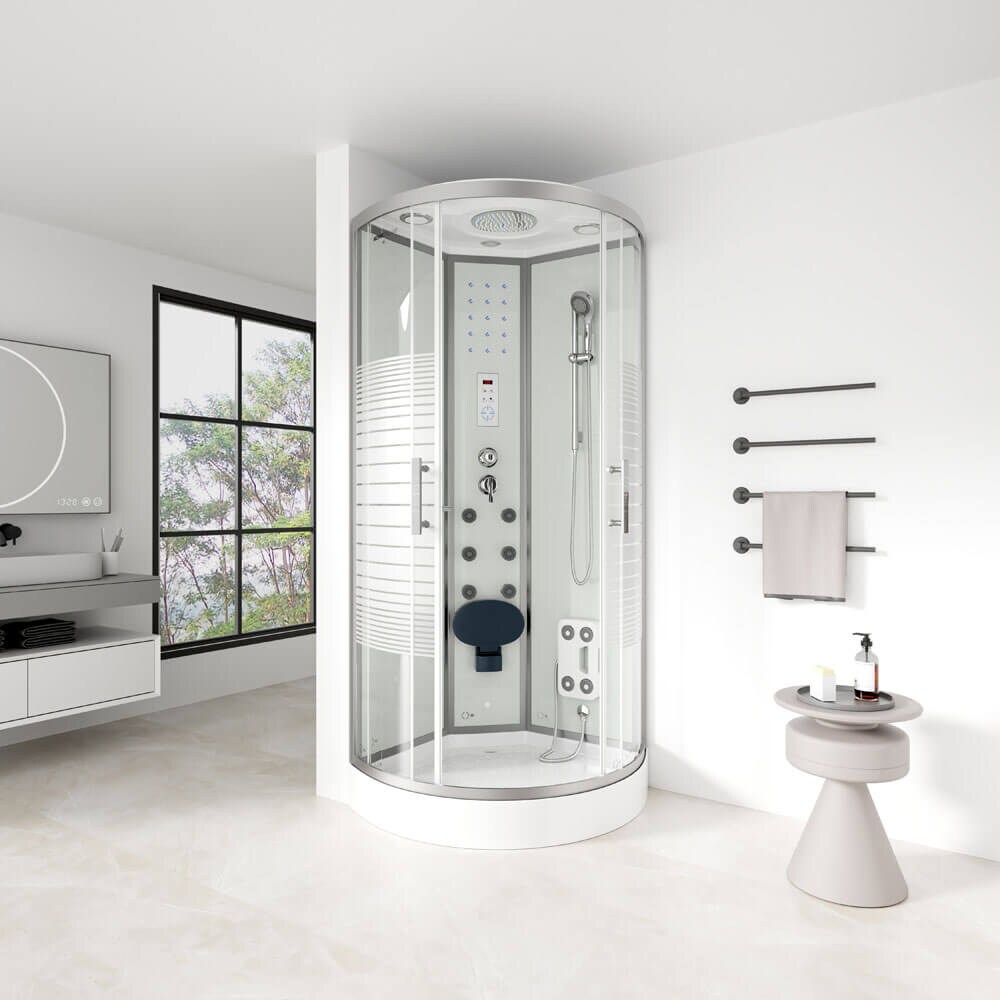 HOME DELUXE Duschkabine mit Wasserfall und Rückenmassage WHITE PEARL - 90 x 90 cm