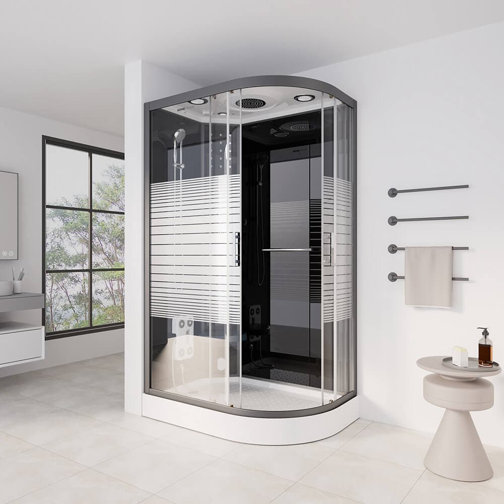 HOME DELUXE Dampfdusche mit Wasserfall und Dampfsauna BLACK PEARL - 120 x 80 cm Rechts