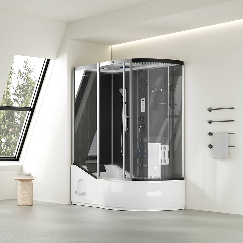 HOME DELUXE Duschkabine mit Badewanne ALLIN 2IN1 - 170 x 90 Schwarz Rechts