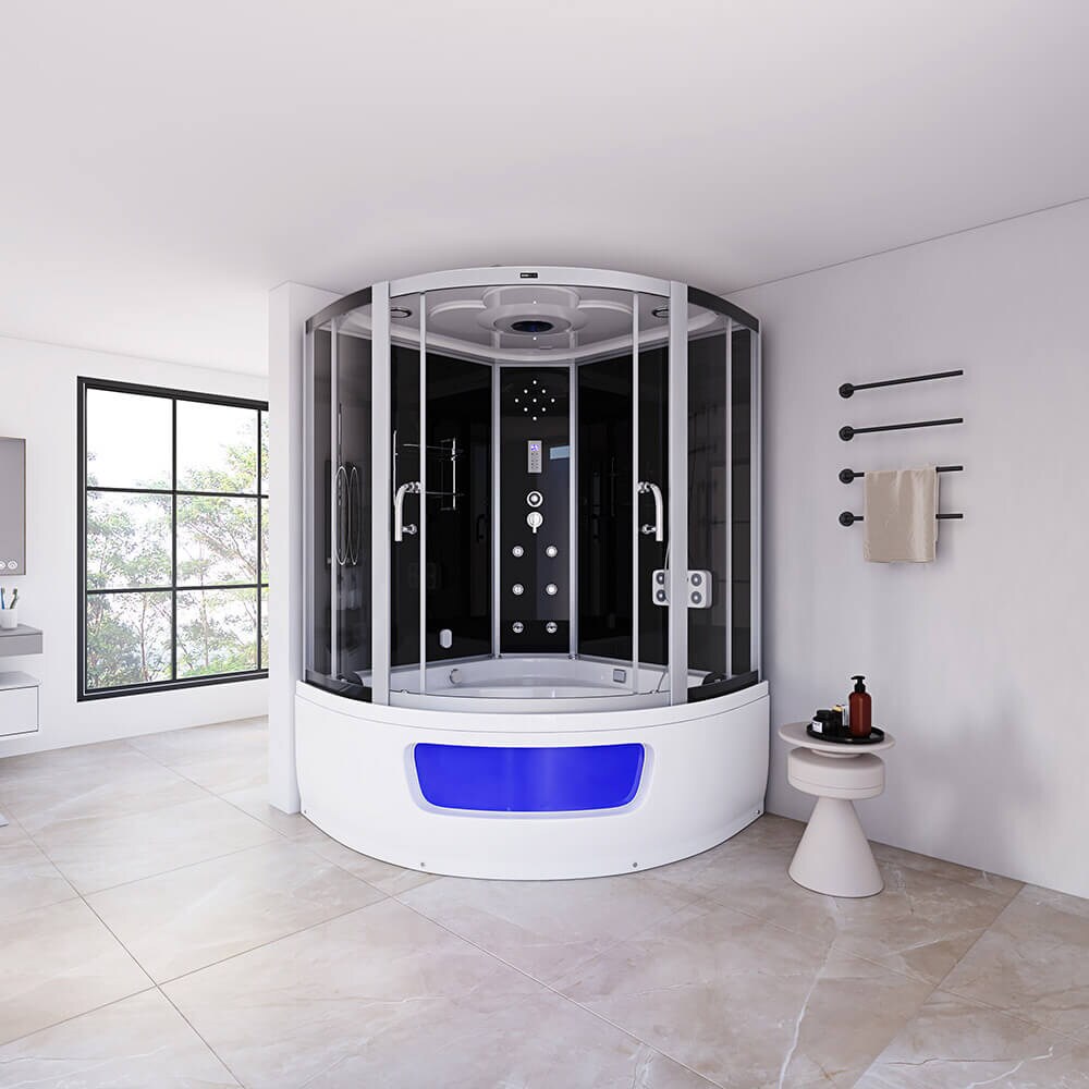 HOME DELUXE Dampfdusche mit Whirlpoolfunktion und Dampfsauna EXCLUSIO - 135 x 135 cm Schwarz