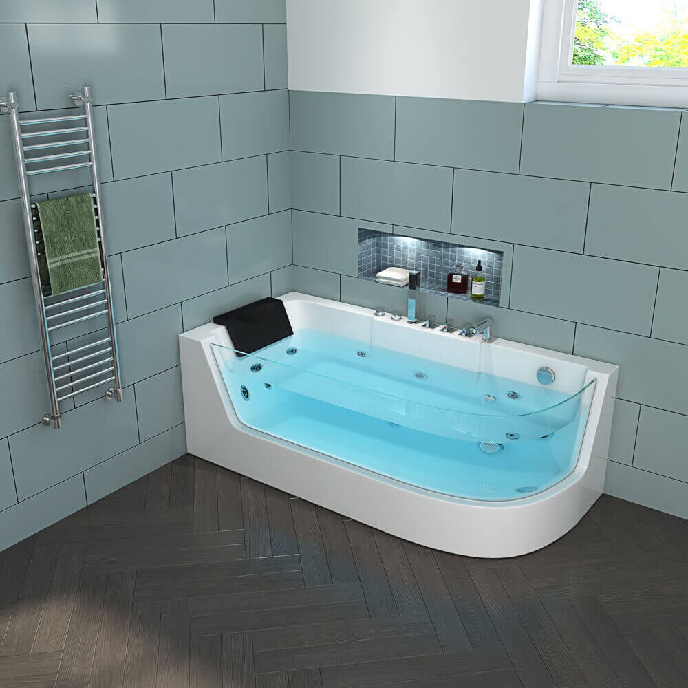 HOME DELUXE Whirlpool Badewanne mit Lichttherapie CARICA - 170 x 80 cm Rechts
