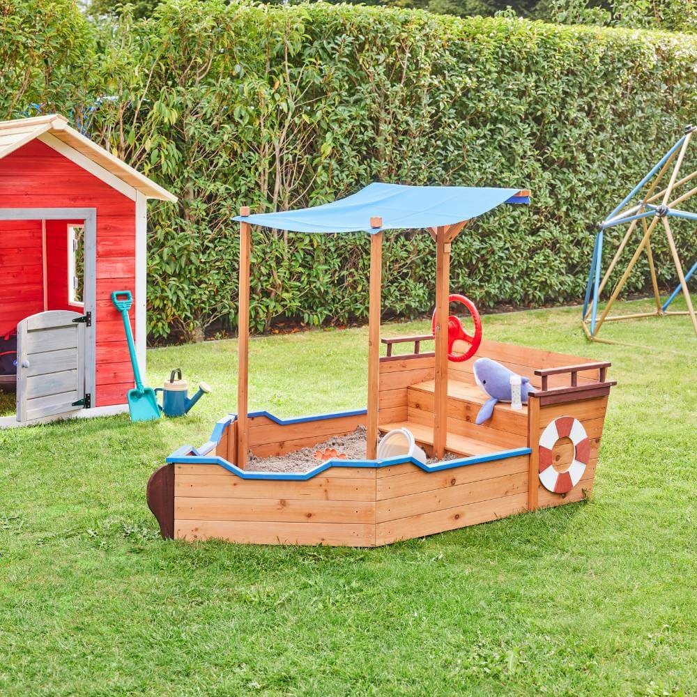 HOME DELUXE Sandkasten Schiffsoptik mit Bank MATSCHEKISTE - 160 x 78 cm