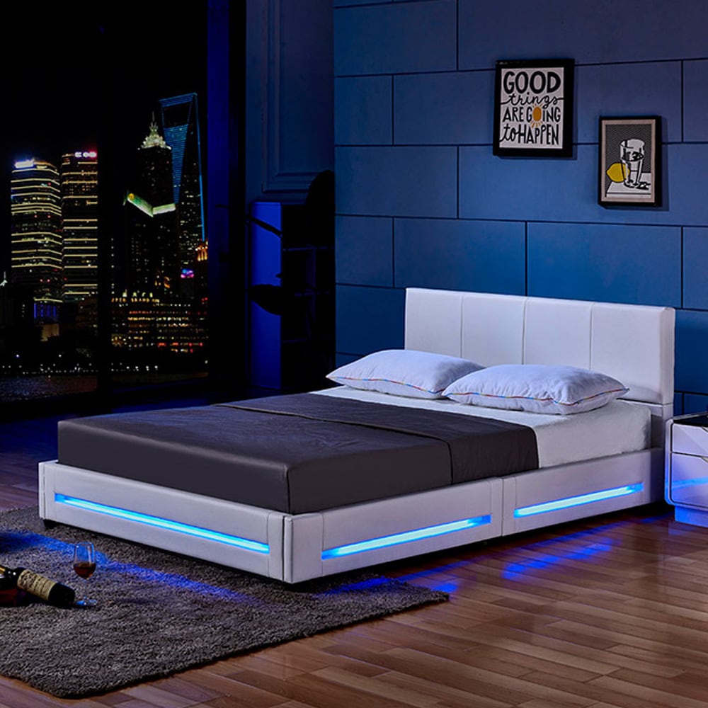 HOME DELUXE LED Bett ASTEROID - 160 x 200 cm Weiß