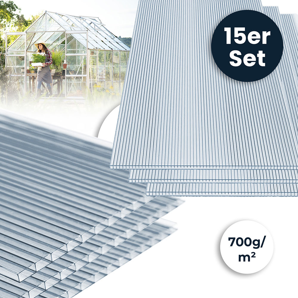 HOME DELUXE Hohlkammerstegplatten Polycarbonat Doppelstegplatten VARUS - 58 x 118 cm 15er Set - Bild 1