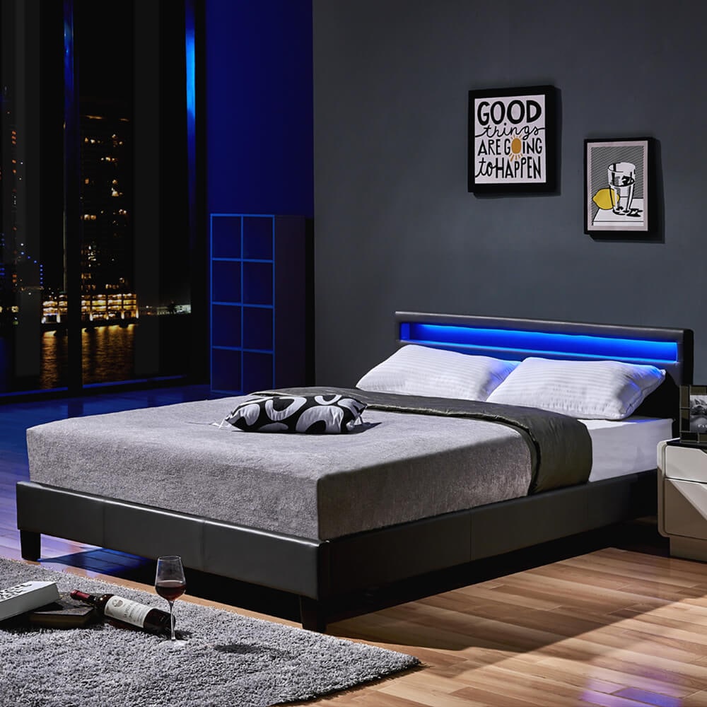 HOME DELUXE LED Bett ASTRO mit Matratze - 140 x 200 cm Dunkelgrau