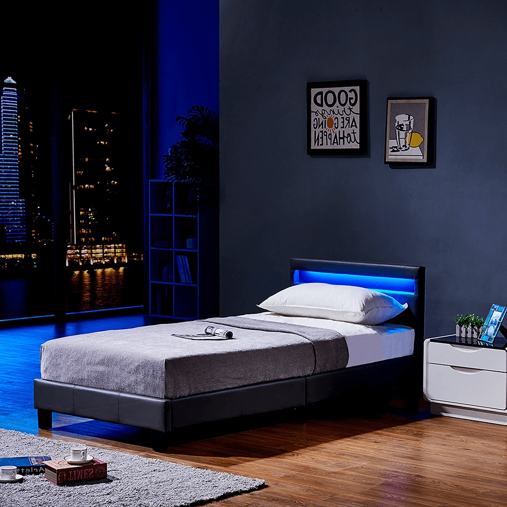 HOME DELUXE LED Bett ASTRO mit Matratze - 90 x 200 cm Dunkelgrau