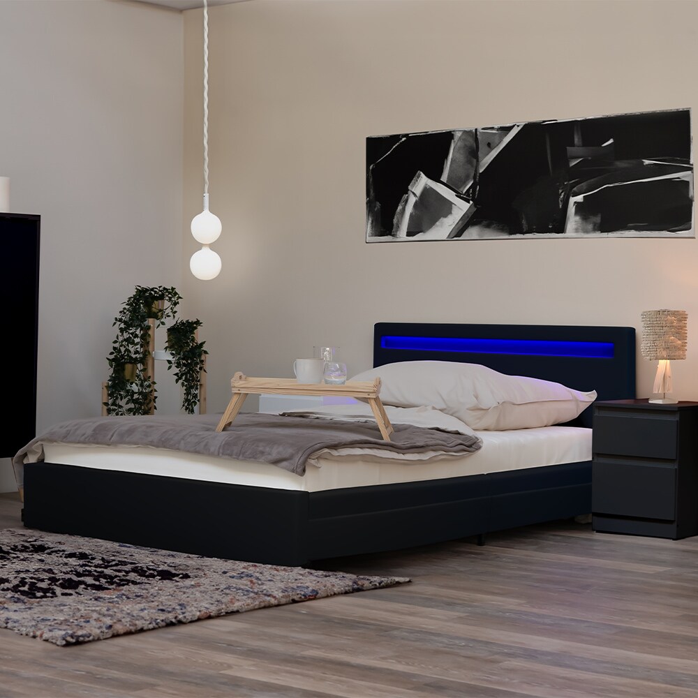 HOME DELUXE LED Bett mit Schubladen und Matratze NUBE - 140 x 200 cm Wei&szlig; - Bild 1