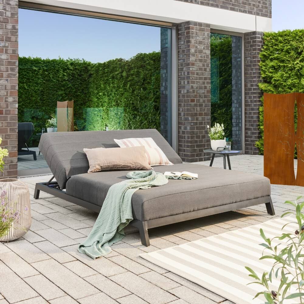 HOME DELUXE Sonnenliege für 2 mit verstellbarer Rückenlehne VALENCIA - 203 x 144 cm Anthrazit