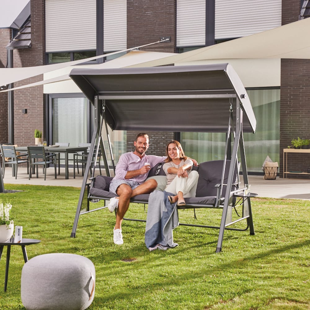 HOME DELUXE Hollywoodschaukel 3-Sitzer DESCANSO - 115 x 198 cm Grau - Bild 1