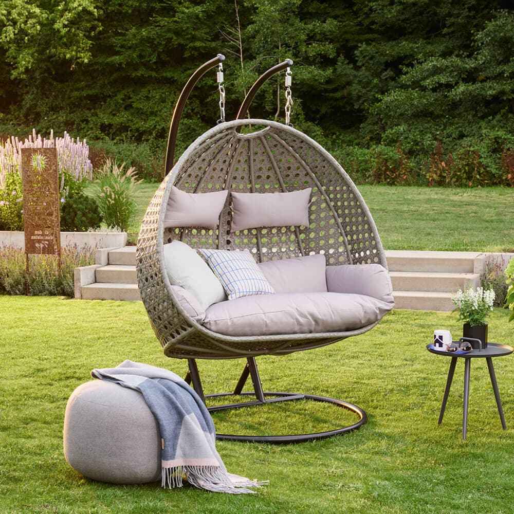 HOME DELUXE Polyrattan Hängesessel TWIN - Grau für 2 Personen