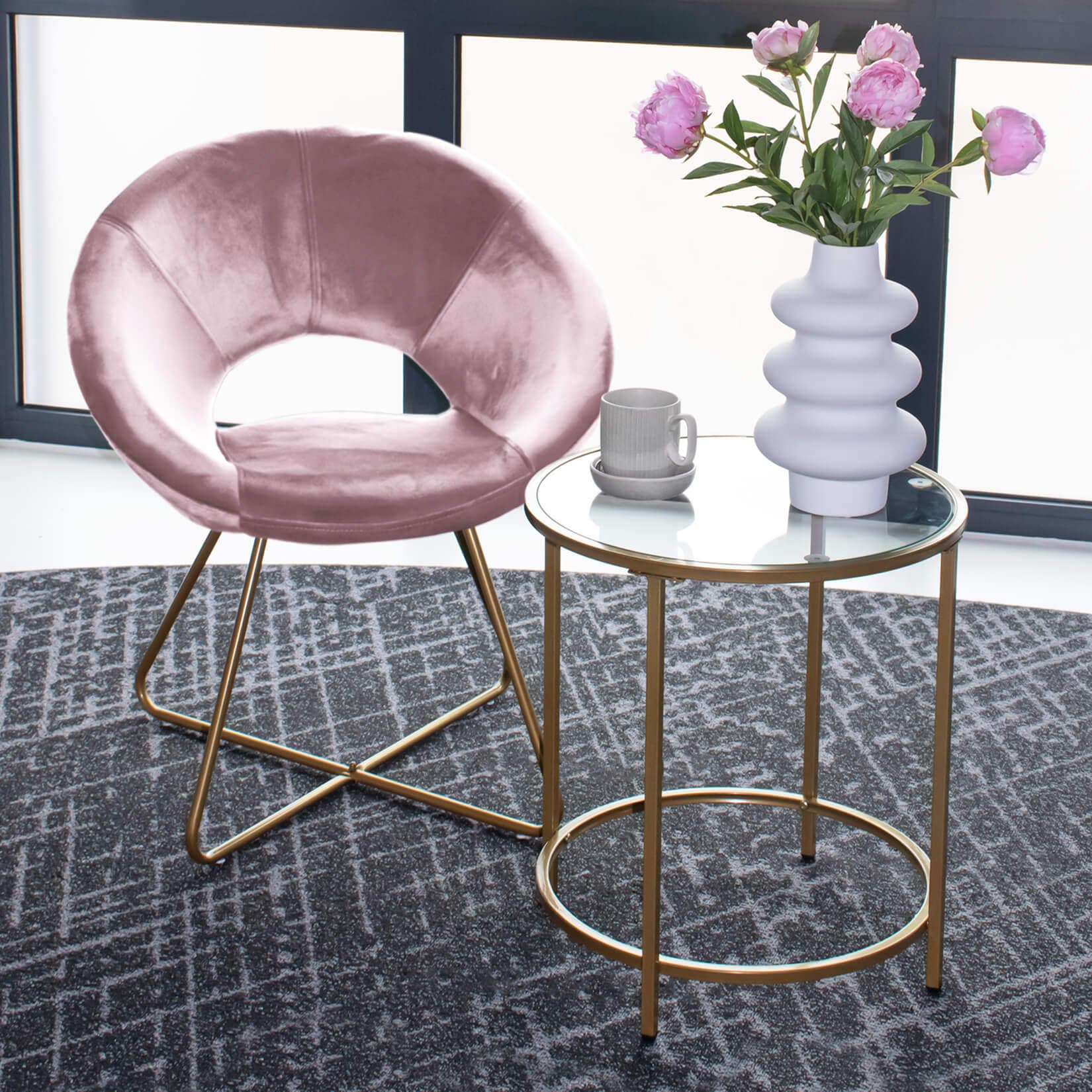 HOME DELUXE Samtstuhl mit Beistelltisch SELESA - Rosa - Bild 1