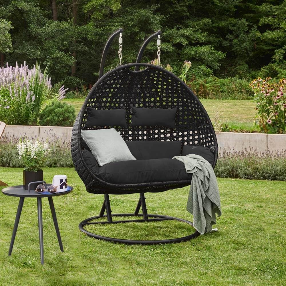 HOME DELUXE Polyrattan H&auml;ngesessel TWIN - Schwarz f&uuml;r 2 Personen - Bild 1