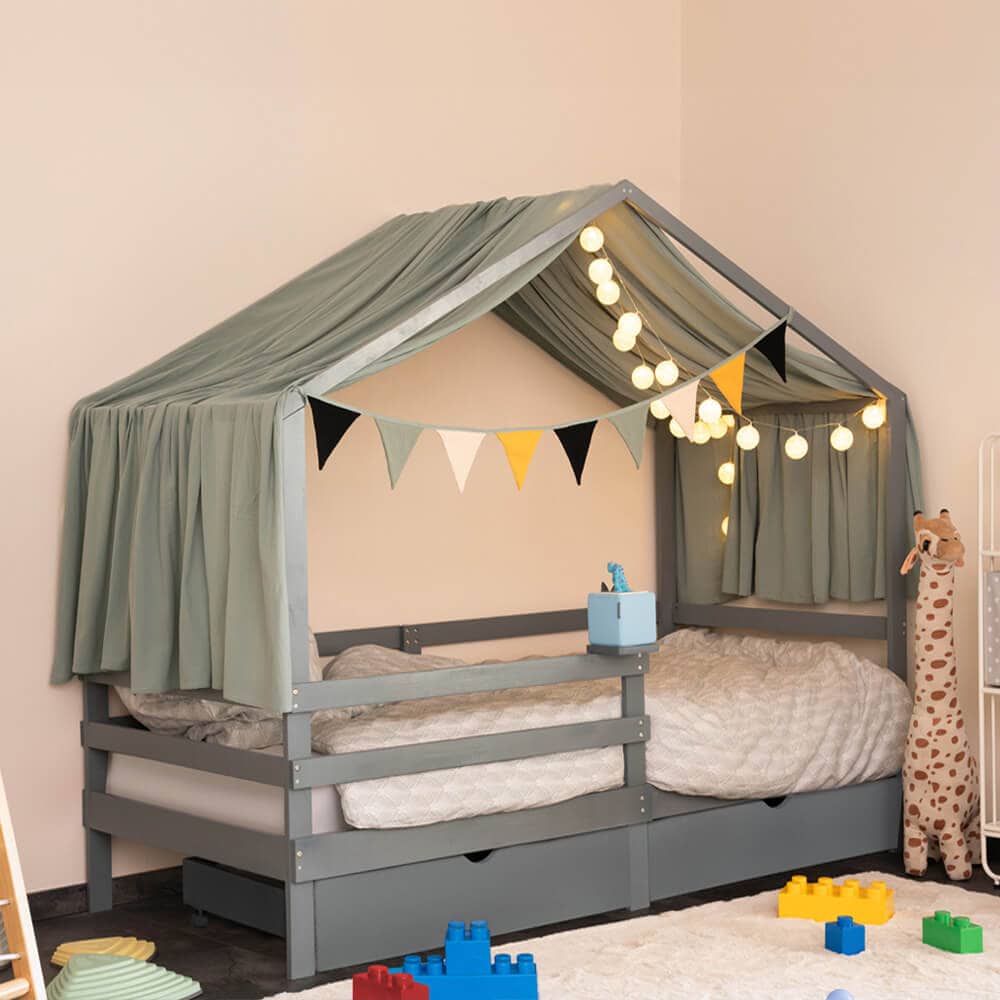 HOME DELUXE Kinderbett mit Schubladen WOLKENLAND – 90 x 200 cm Grau