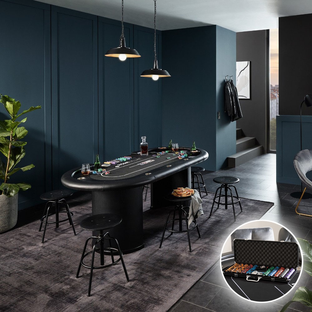 HOME DELUXE Pokertisch mit LED-Beleuchtung inkl. Pokerkoffer CASINO - F&uuml;r 9 Personen - Bild 1