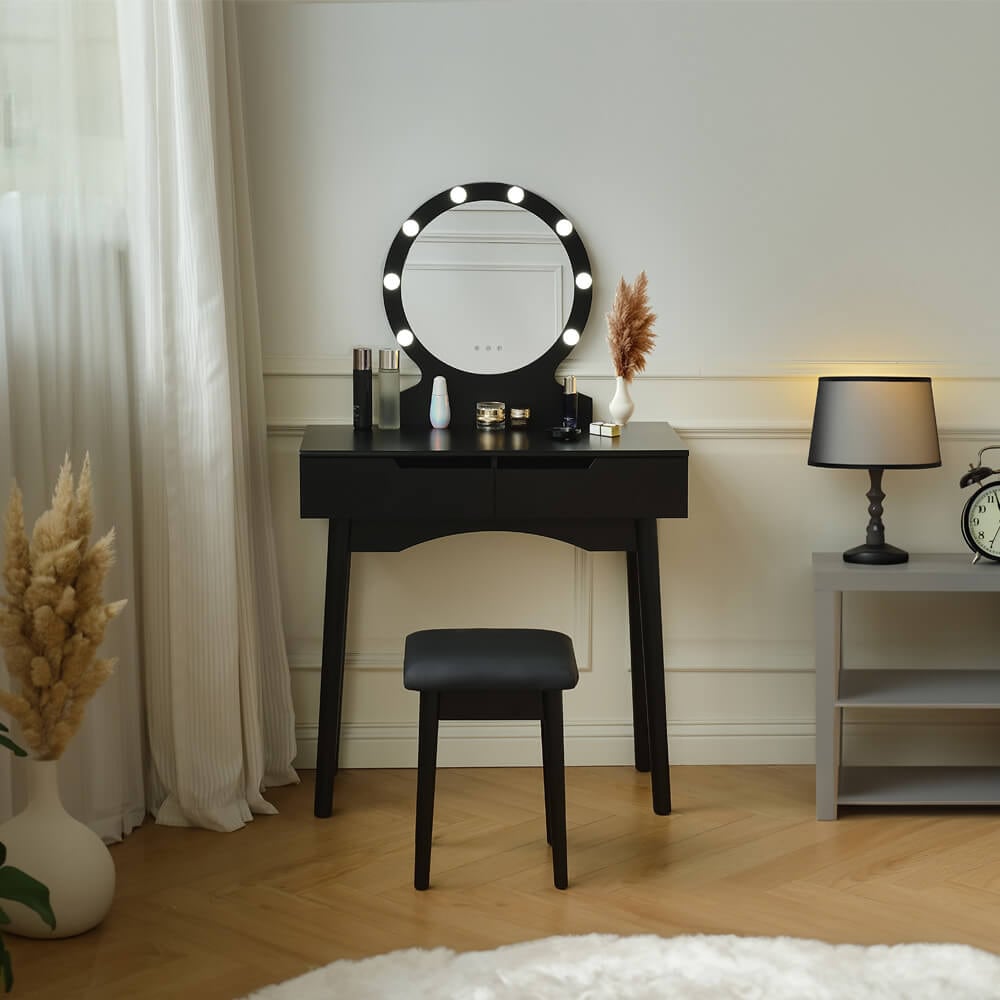 HOME DELUXE Schminktisch mit Spiegel und LED-Beleuchtung MIRANDA - Schwarz
