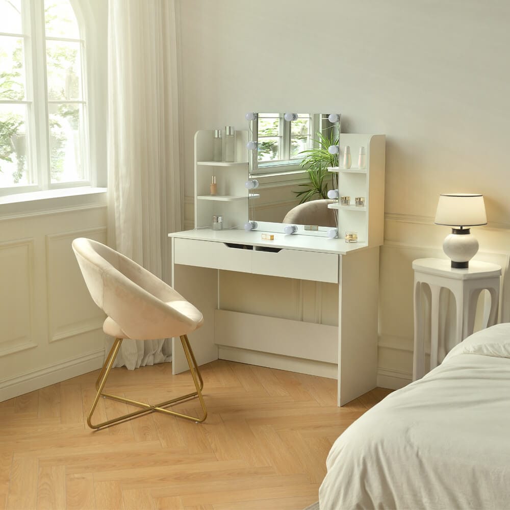 HOME DELUXE Schminktisch mit Spiegel und LED-Beleuchtung KYLIE - Weiß