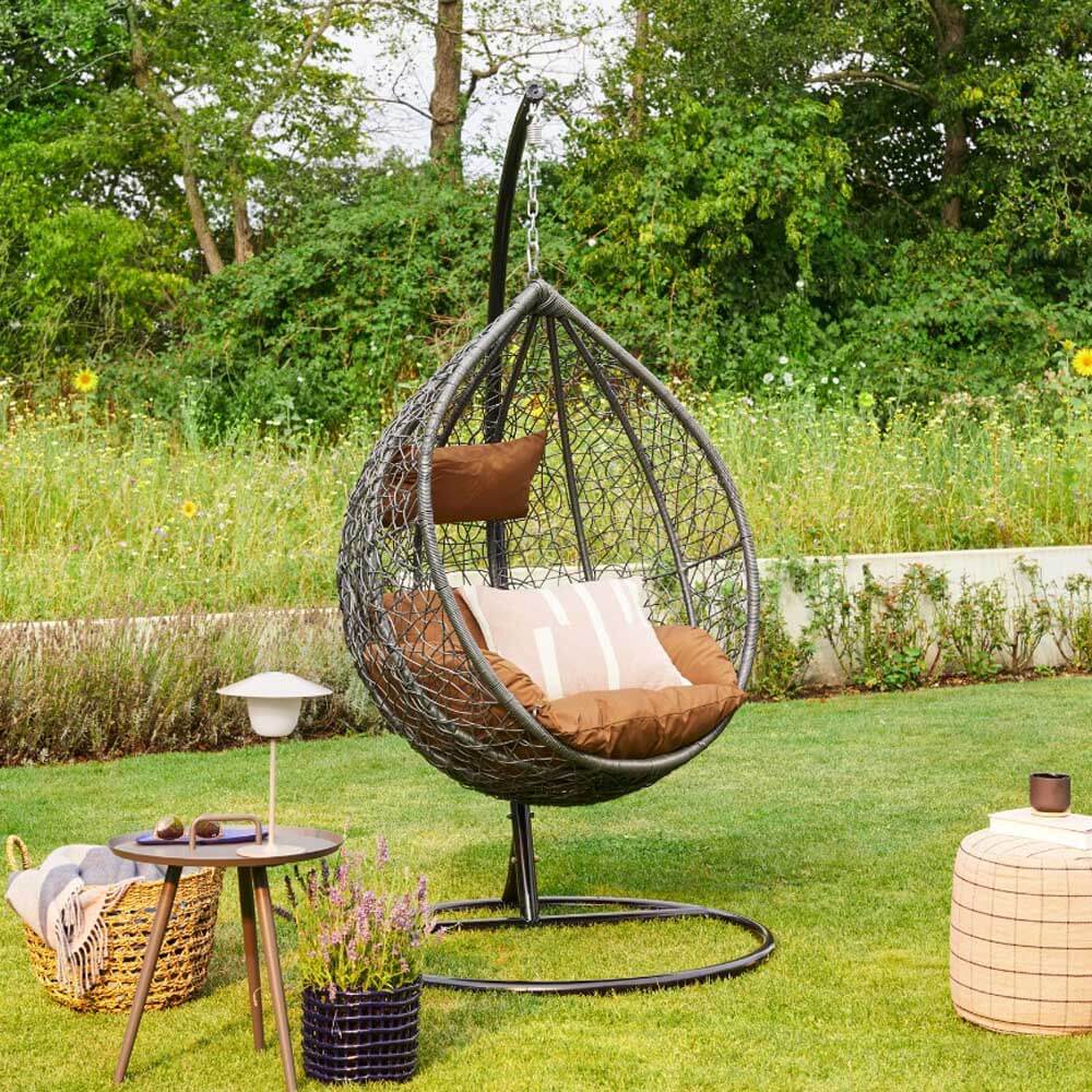 Polyrattan H&auml;ngesessel mit Gestell CIELO - Grau/Braun - Bild 1