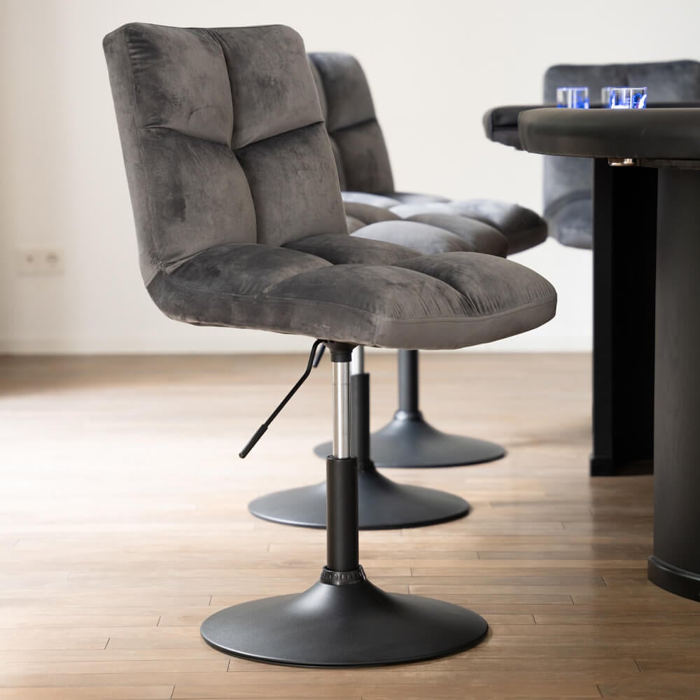 HOME DELUXE Barhocker höhenverstellbar 6er Set ACE - Samt Hellgrau