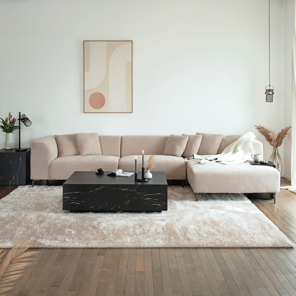 HOME DELUXE Ecksofa TORINO - 344 x 178 cm Beige Rechts
