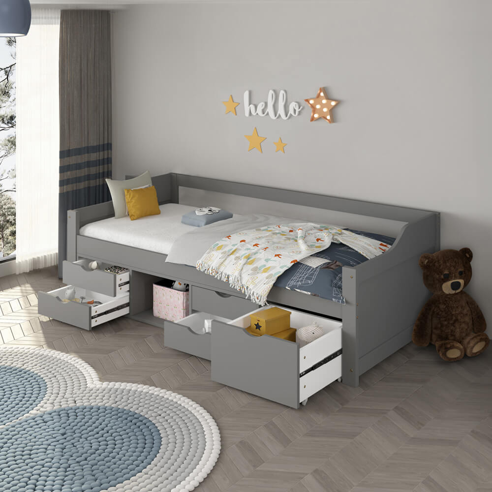 HOME DELUXE Kinderbett COSMOS mit Schubladen und Matratze - 90 x 200 cm Grau - Bild 1