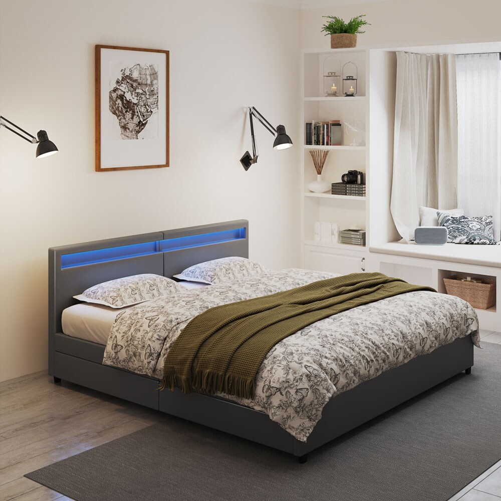 HOME DELUXE Familienbett mit Schubladen NUBE - 270 x 200 cm ohne Matratze Dunkelgrau - Bild 1