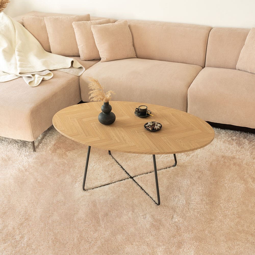 HOME DELUXE Couchtisch Oval NOVARIS - 110 x 66 cm Fishbone Oak - Bild 1