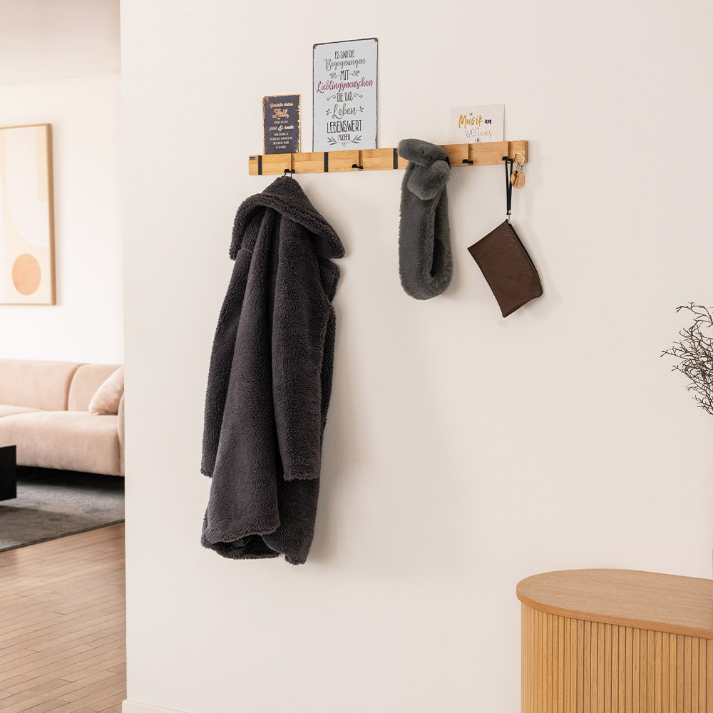 HOME DELUXE Garderobenleiste HOOK inkl. Haken und Magnete - Bambus - 8 x Haken - Bild 1