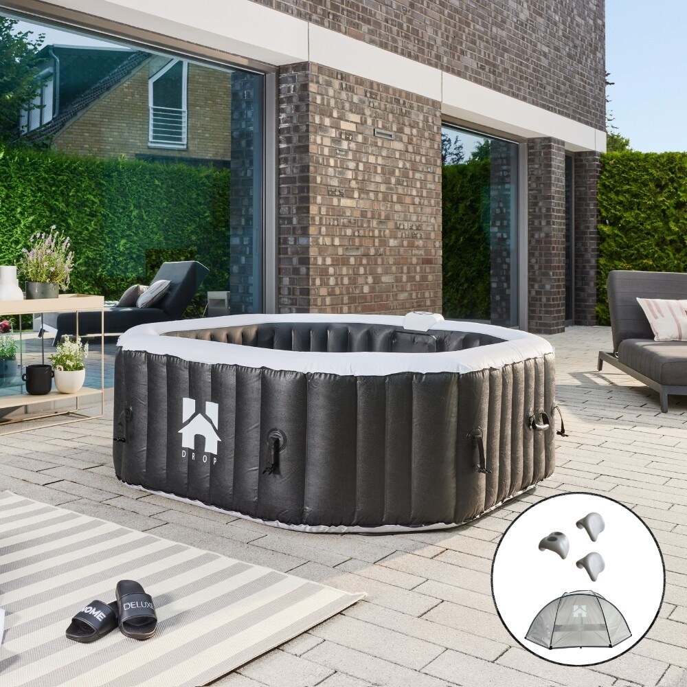 HOME DELUXE Outdoor Whirlpool DROP inkl. Kissen, Getränkehalter und Sonnendach - ?185 cm Schwarz