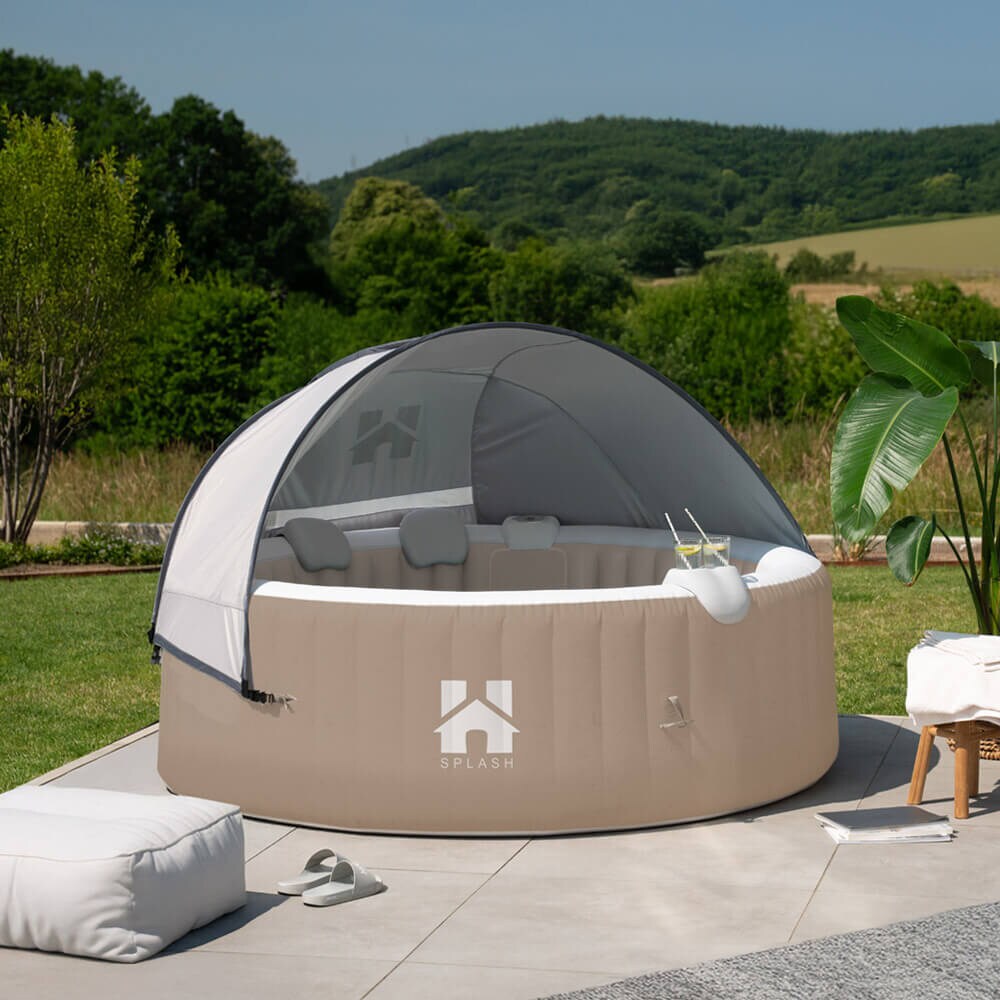 HOME DELUXE Outdoor Whirlpool inkl. Kissen, Getränkehalter und Sonnendach SPLASH -  Ø208 cm 6 Personen Beige