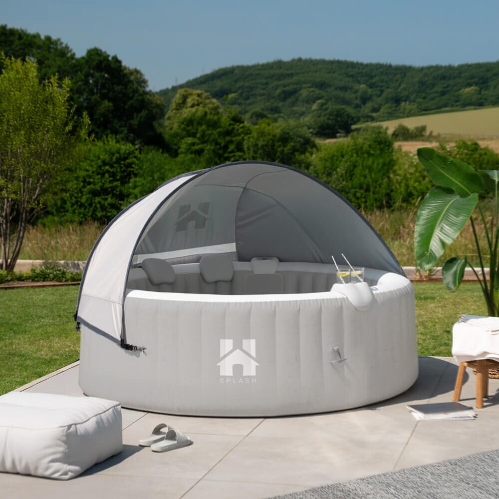 HOME DELUXE Outdoor Whirlpool inkl. Kissen, Getränkehalter und Sonnendach SPLASH -  Ø208 cm 6 Personen Grau
