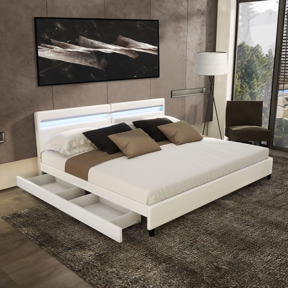 HOME DELUXE LED Bett mit Schubladen NUBE - 200 x 200 cm ohne Matratze Dunkelgrau - Bild 1