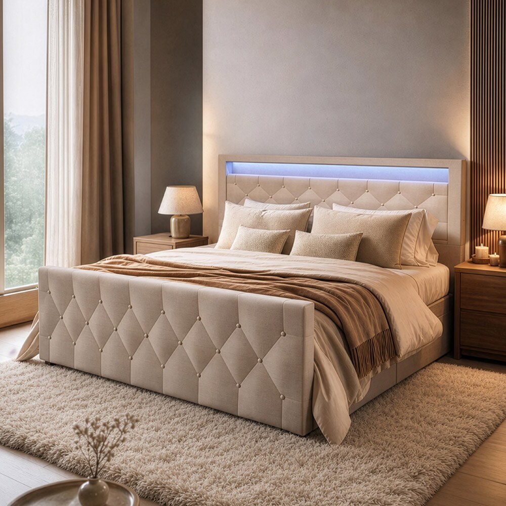 HOME DELUXE Polsterbett VELARA - 180 x 200 cm Beige