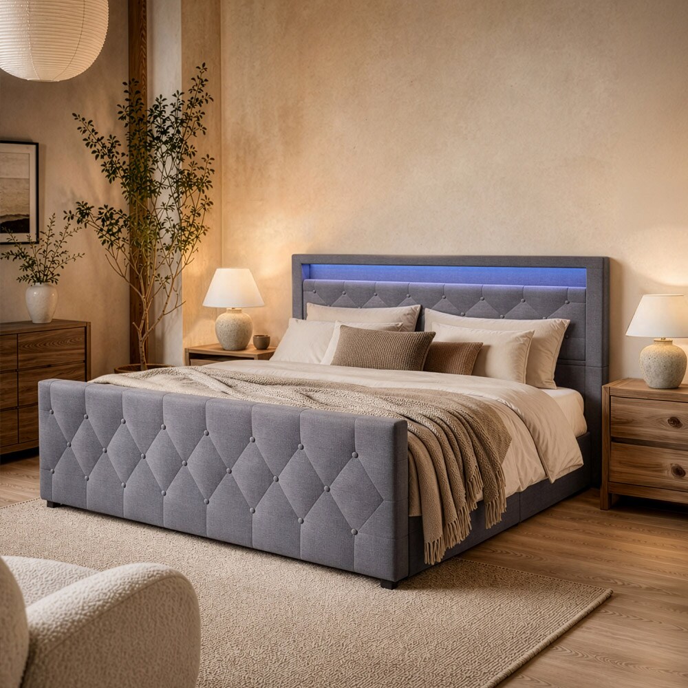HOME DELUXE Polsterbett inkl. Matratze und Topper VELARA - 140 x 200 cm Dunkelgrau