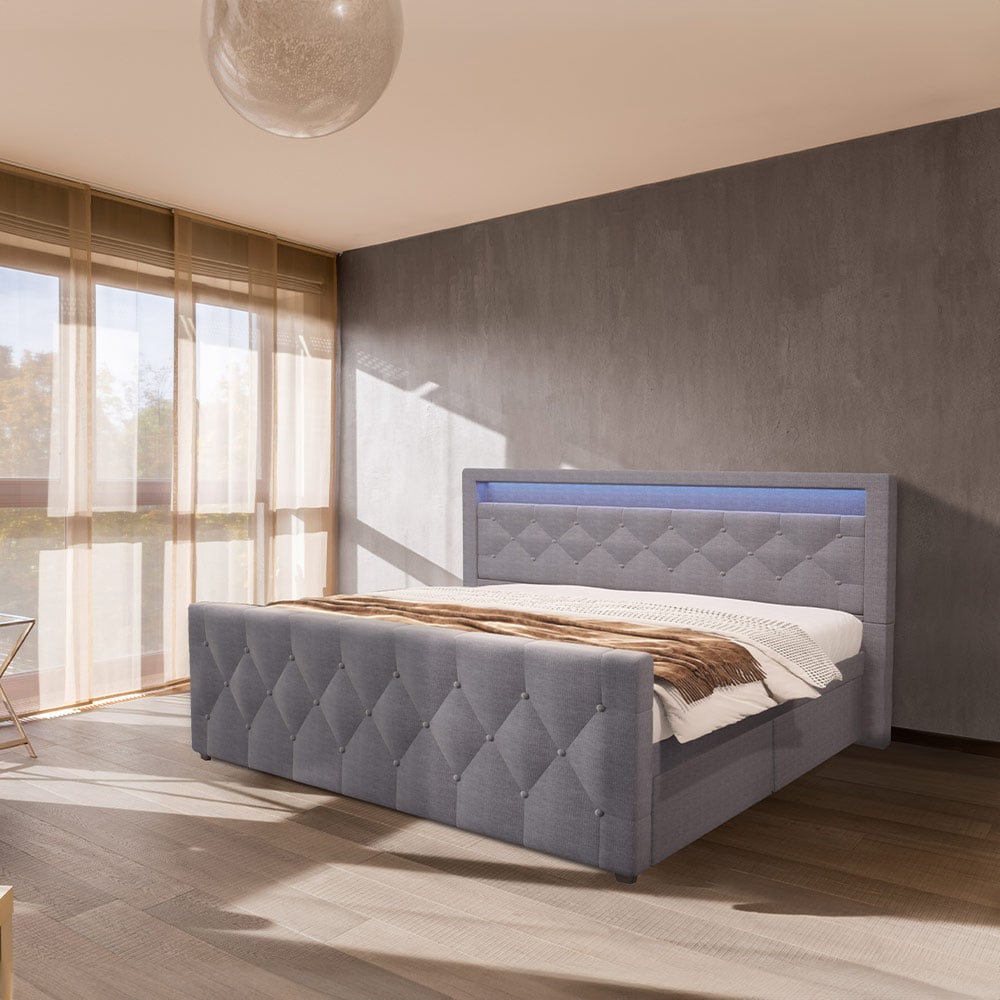 HOME DELUXE Polsterbett inkl. Matratze und Topper VELARA - 180 x 200 cm Beige - Bild 1
