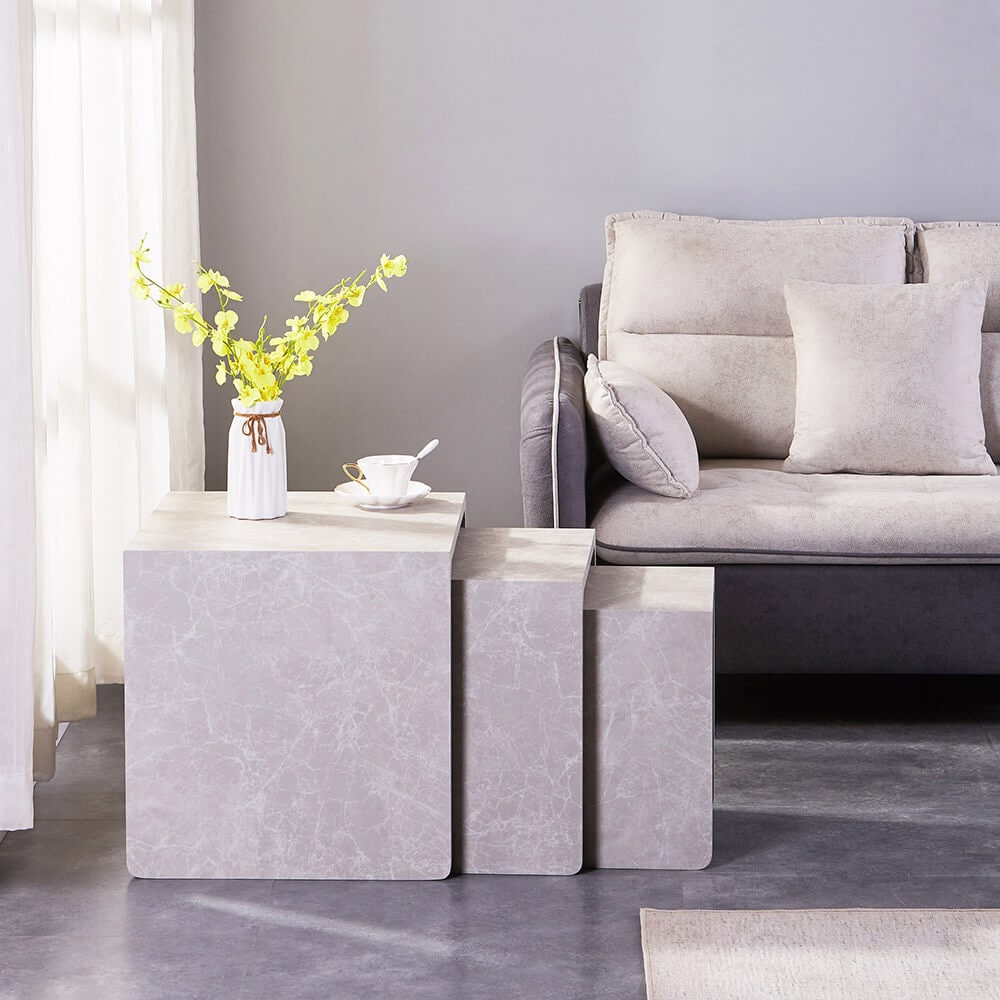 HOME DELUXE Beistelltisch IRIMA – 3er SetMarmor Beige