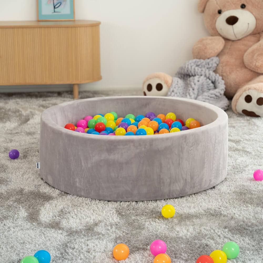 HOME DELUXE B&auml;llebad Samt inkl. Spielb&auml;lle Bunt TWIRL - 100 x 100 cm Grau - Bild 1