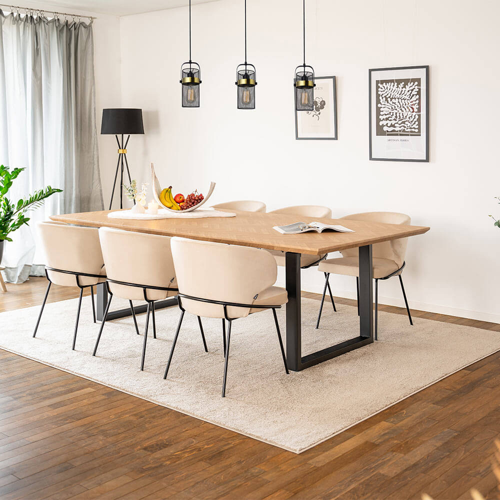 HOME DELUXE Essgruppe Eckig AVENCIA inkl. U-Fu&szlig; - 240 x 120 cm Fishbone Oak 8 St&uuml;hle - Bild 1