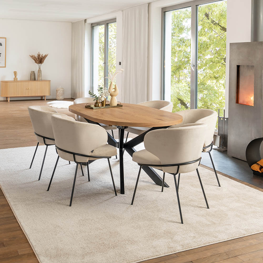 HOME DELUXE Essgruppe Oval Ausziehbar inkl. Sternfu&szlig; - 160 x 100 cm Light Oak 6 St&uuml;hle Hellbraun - Bild 1