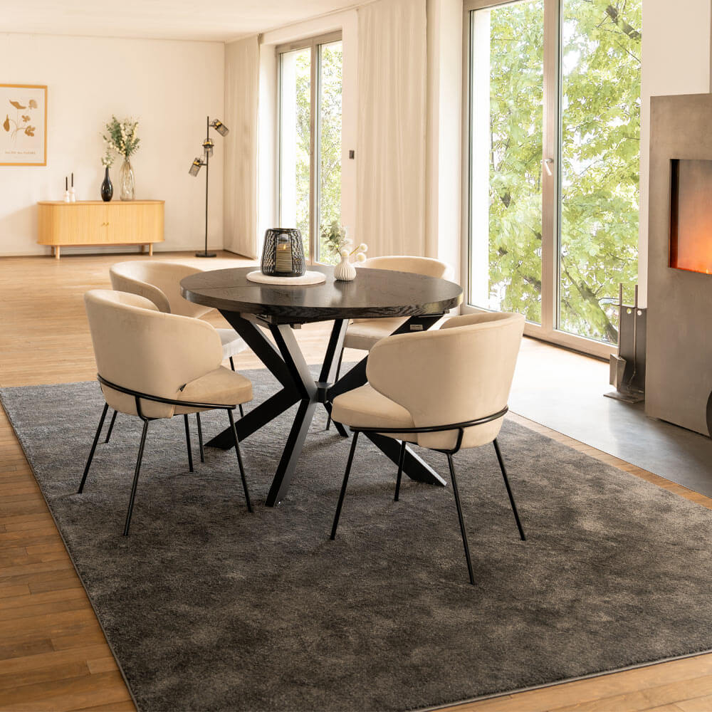 HOME DELUXE Essgruppe Rund Ausziehbar AVENTURA inkl. Sternfu&szlig; - 120-160 x 120 cm Dark Oak 4 St&uuml;hle - Bild 1