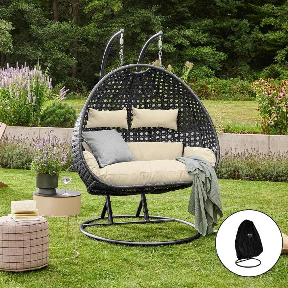HOME DELUXE Polyrattan H&auml;ngesessel TWIN DELUXE - Schwarz/Creme f&uuml;r 2 Personen - Bild 1