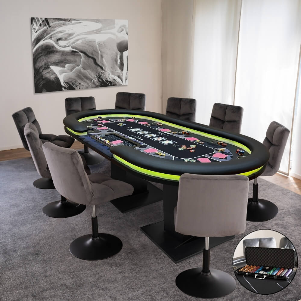 HOME DELUXE LED Pokertisch inkl. Pokerkoffer und 10 St&uuml;hle STRAIGHT FLUSH - F&uuml;r 9 Personen - Bild 1